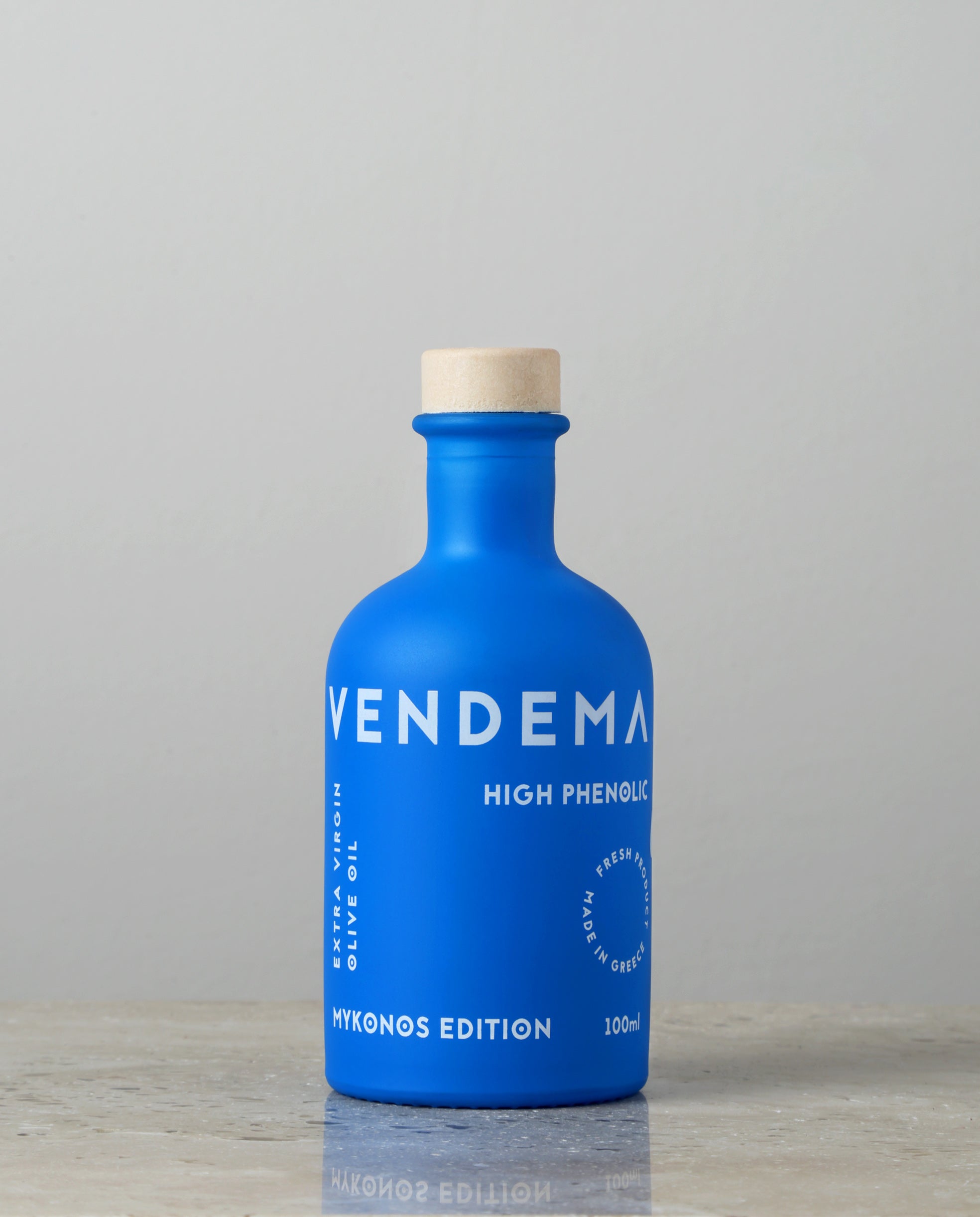 Front Side of Vendema High Phenolic Extra Virgin Olive Oil Bottle.