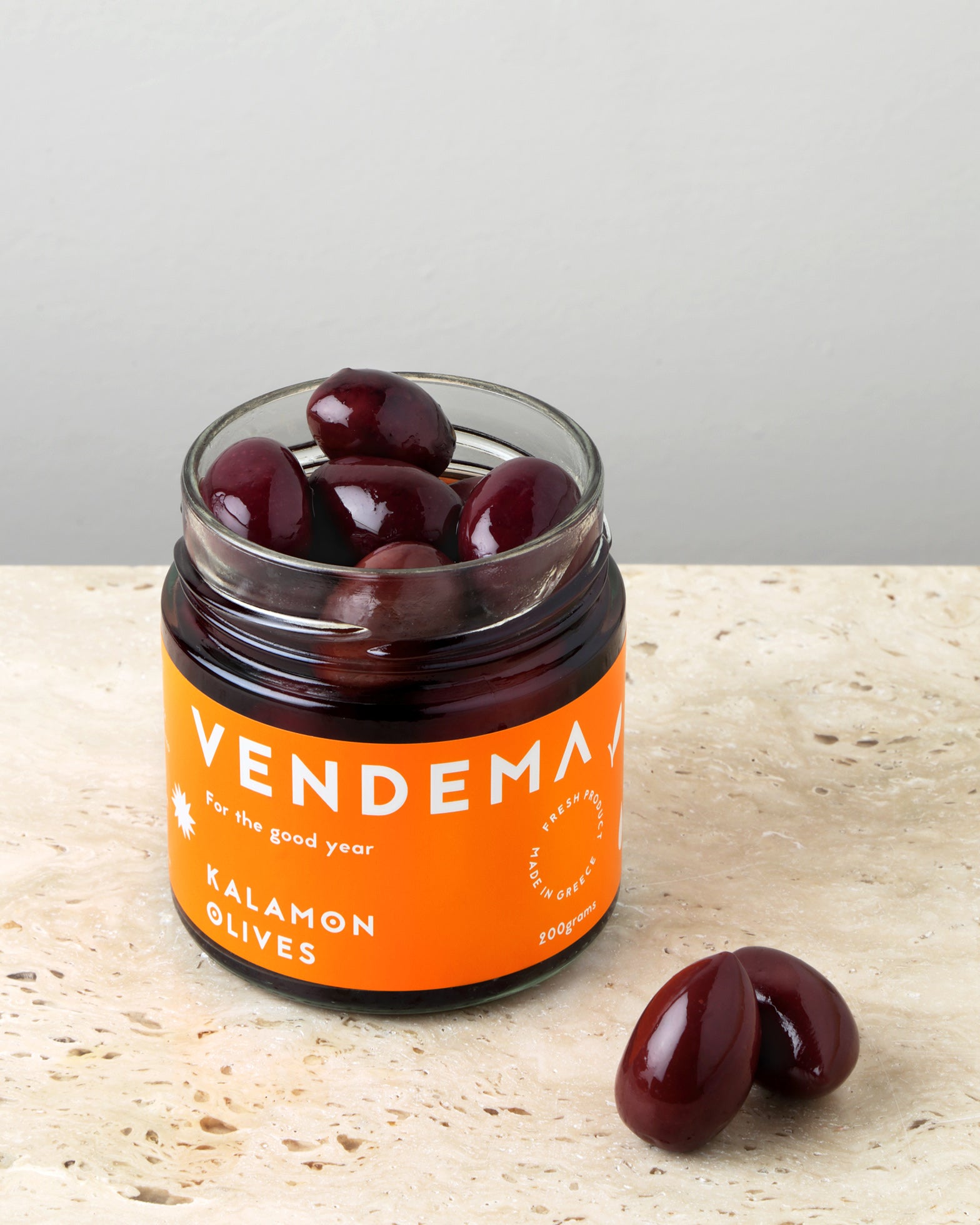 Open Vase of Vendema Kalamon Olives.