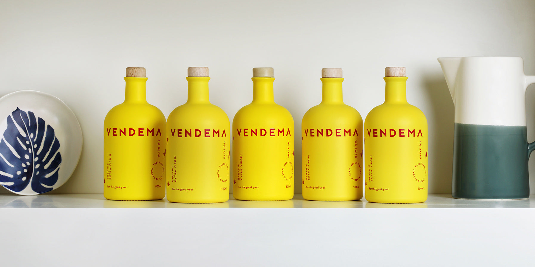 Vendema Organic Extra Virgin Olive Oil Series of Bottles.