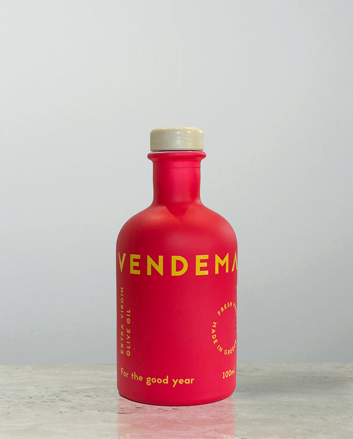 Front Side of Vendema Extra Virgin Olive Oil Small Bottle.